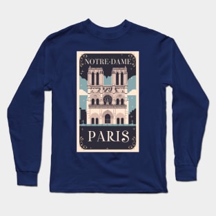 A Vintage Travel Art of the Notre-Dame Cathedral in Paris - France Long Sleeve T-Shirt